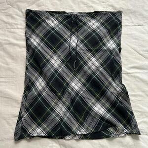 Tsumori Chisato navy & green plaid crinkle texture skirt drawstring waist small